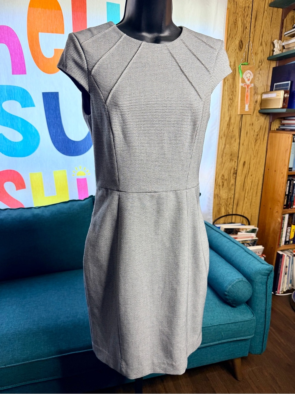 H&M Retro Stretchy Textured Cap-Sleeve Mini Dress